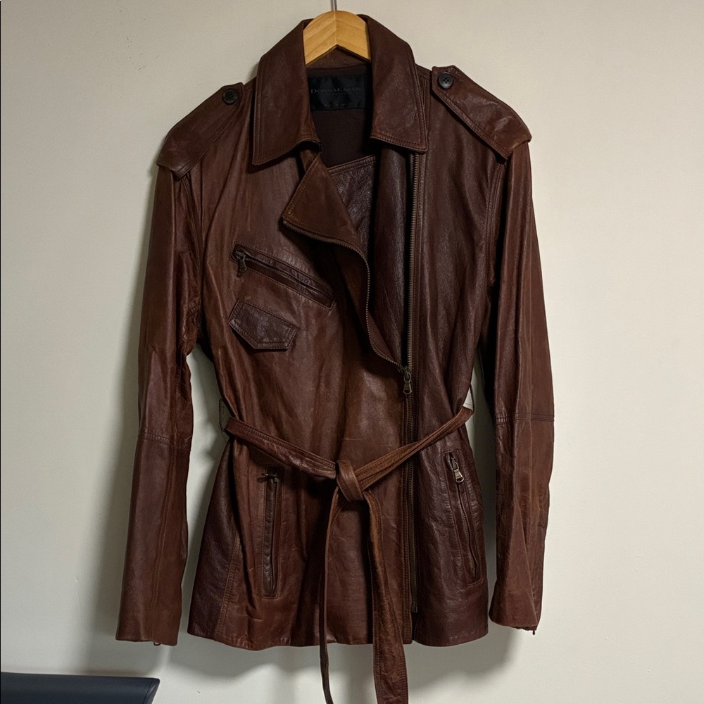 Donna Karen Italian Goatskin Brown Leather Jacket
